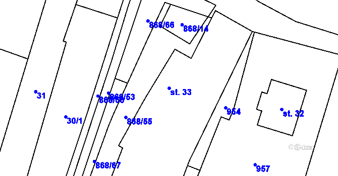 Parcela st. 33 v KÚ Blažim, Katastrální mapa