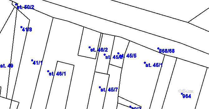 Parcela st. 45/2 v KÚ Blažim, Katastrální mapa