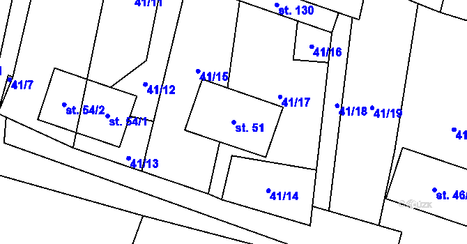 Parcela st. 51 v KÚ Blažim, Katastrální mapa