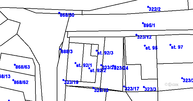 Parcela st. 92/3 v KÚ Blažim, Katastrální mapa