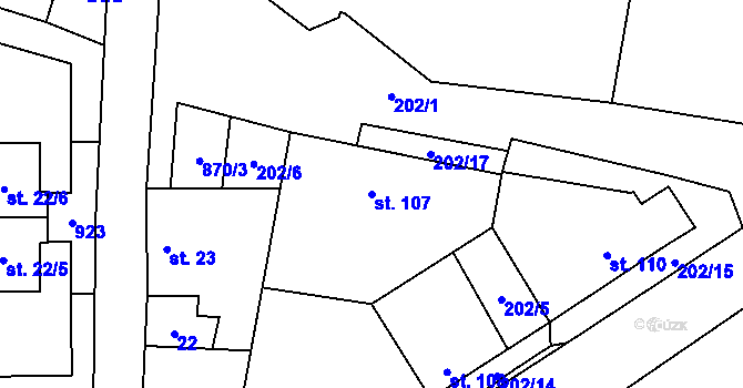 Parcela st. 107 v KÚ Blažim, Katastrální mapa