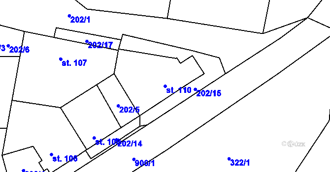 Parcela st. 110 v KÚ Blažim, Katastrální mapa