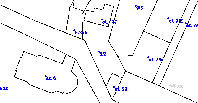 Parcela st. 9/3 v KÚ Blažim, Katastrální mapa