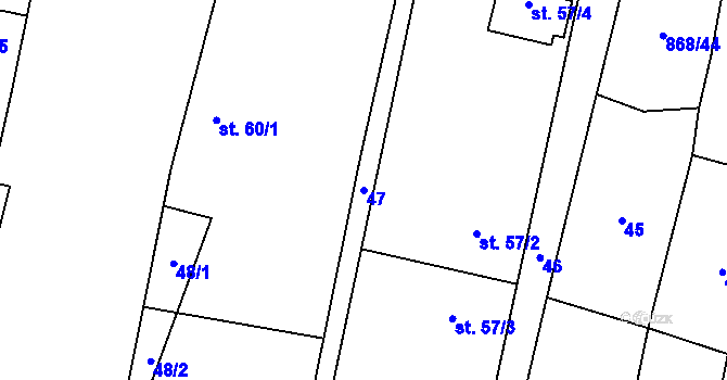 Parcela st. 47 v KÚ Blažim, Katastrální mapa