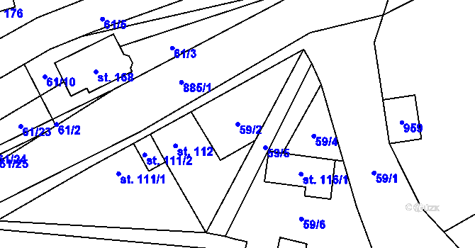 Parcela st. 59/2 v KÚ Blažim, Katastrální mapa