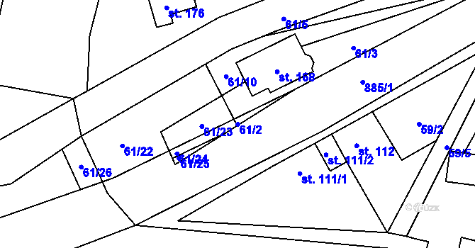 Parcela st. 61/2 v KÚ Blažim, Katastrální mapa