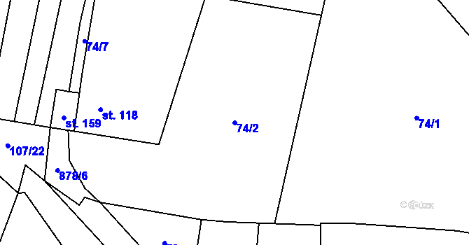 Parcela st. 74/2 v KÚ Blažim, Katastrální mapa