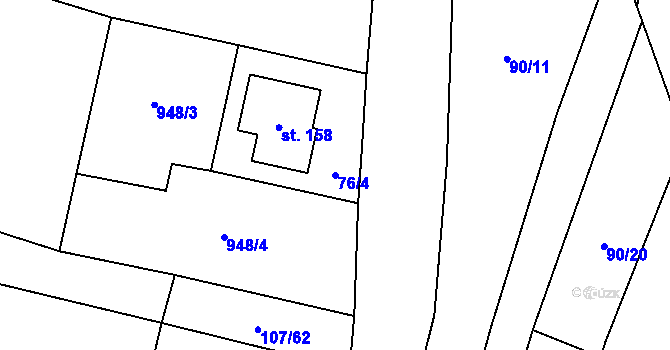Parcela st. 76/4 v KÚ Blažim, Katastrální mapa
