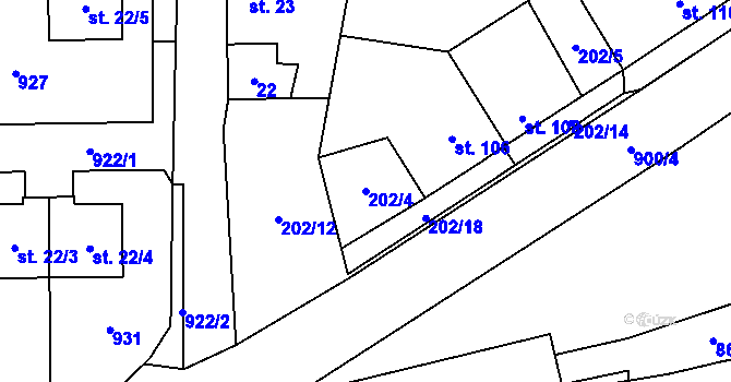 Parcela st. 202/4 v KÚ Blažim, Katastrální mapa