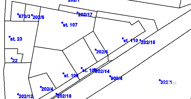 Parcela st. 202/5 v KÚ Blažim, Katastrální mapa