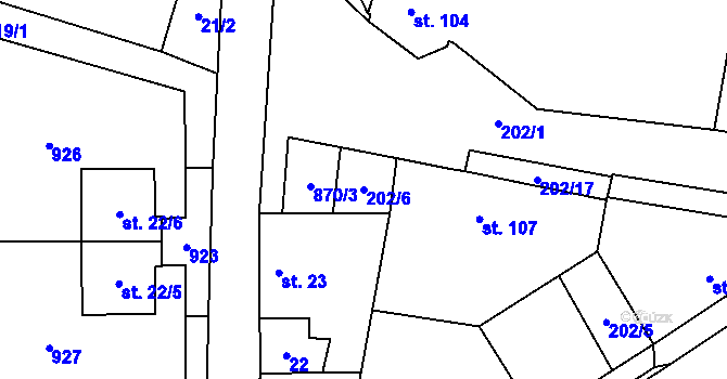 Parcela st. 202/6 v KÚ Blažim, Katastrální mapa