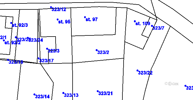 Parcela st. 323/2 v KÚ Blažim, Katastrální mapa