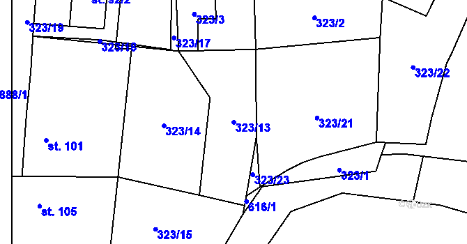 Parcela st. 323/13 v KÚ Blažim, Katastrální mapa