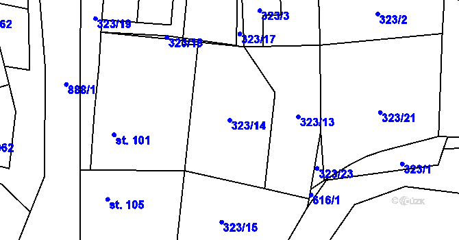 Parcela st. 323/14 v KÚ Blažim, Katastrální mapa
