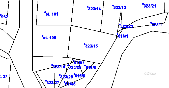 Parcela st. 323/15 v KÚ Blažim, Katastrální mapa