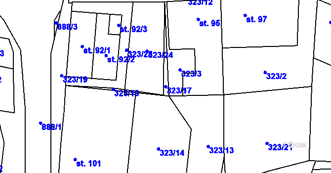 Parcela st. 323/17 v KÚ Blažim, Katastrální mapa