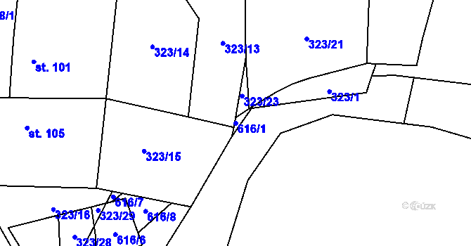 Parcela st. 616/1 v KÚ Blažim, Katastrální mapa