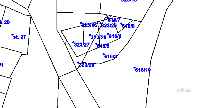 Parcela st. 616/3 v KÚ Blažim, Katastrální mapa