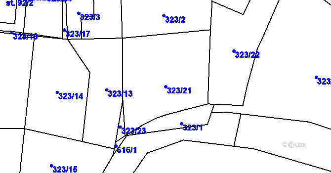 Parcela st. 323/21 v KÚ Blažim, Katastrální mapa