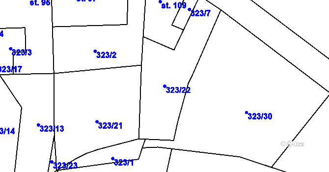Parcela st. 323/22 v KÚ Blažim, Katastrální mapa