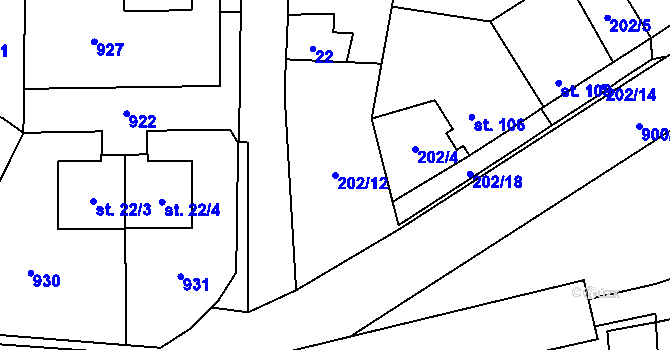 Parcela st. 202/12 v KÚ Blažim, Katastrální mapa