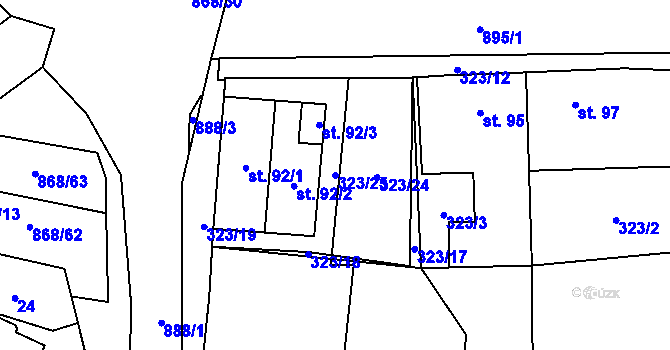 Parcela st. 323/25 v KÚ Blažim, Katastrální mapa