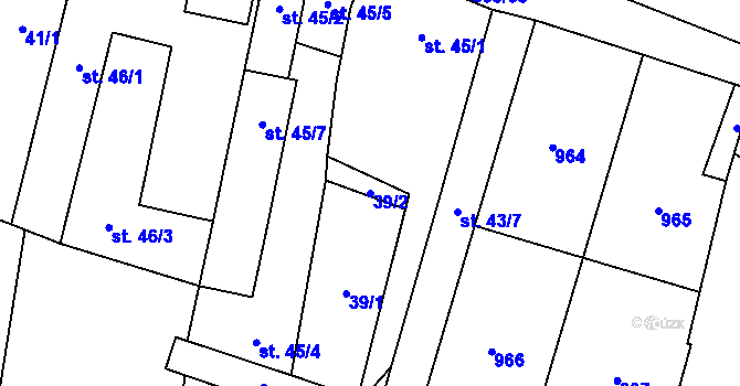 Parcela st. 39/2 v KÚ Blažim, Katastrální mapa