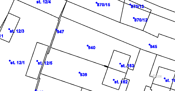 Parcela st. 940 v KÚ Blažim, Katastrální mapa