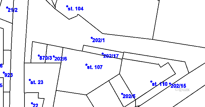Parcela st. 202/17 v KÚ Blažim, Katastrální mapa