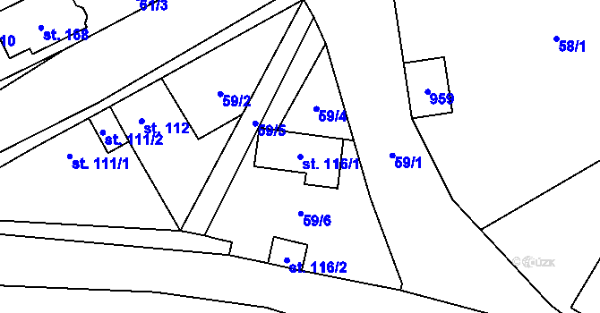 Parcela st. 116/1 v KÚ Blažim, Katastrální mapa
