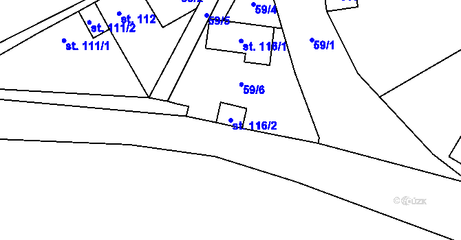 Parcela st. 116/2 v KÚ Blažim, Katastrální mapa