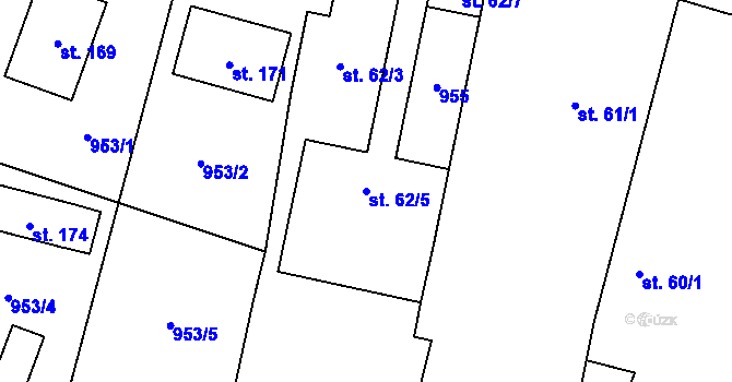 Parcela st. 62/5 v KÚ Blažim, Katastrální mapa