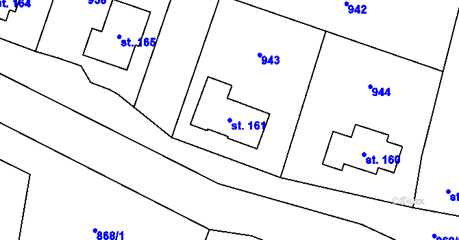 Parcela st. 161 v KÚ Blažim, Katastrální mapa