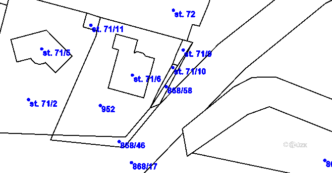 Parcela st. 868/58 v KÚ Blažim, Katastrální mapa