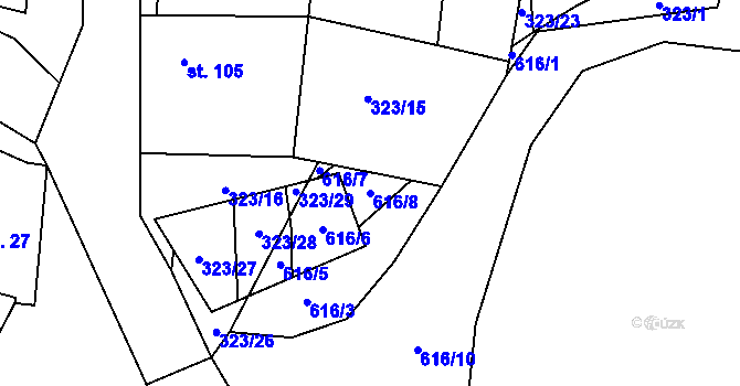 Parcela st. 616/8 v KÚ Blažim, Katastrální mapa