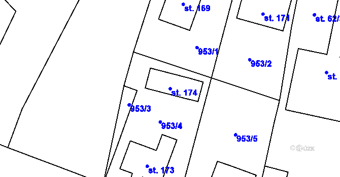 Parcela st. 174 v KÚ Blažim, Katastrální mapa