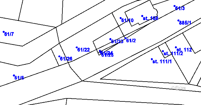 Parcela st. 61/25 v KÚ Blažim, Katastrální mapa
