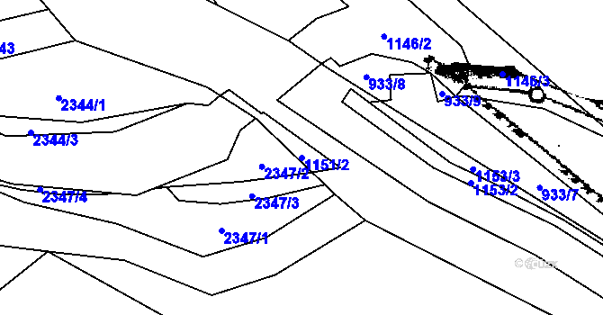 Parcela st. 1151/2 v KÚ Blažkov, Katastrální mapa