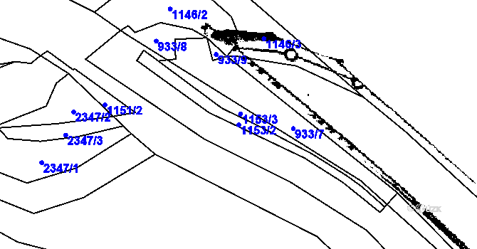 Parcela st. 1153/2 v KÚ Blažkov, Katastrální mapa