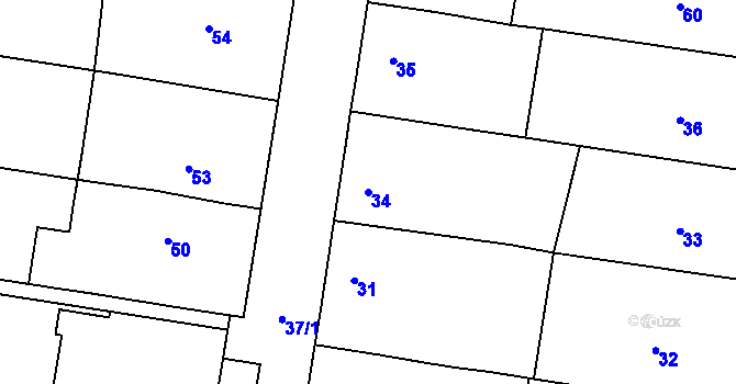 Parcela st. 34 v KÚ Blažovice, Katastrální mapa