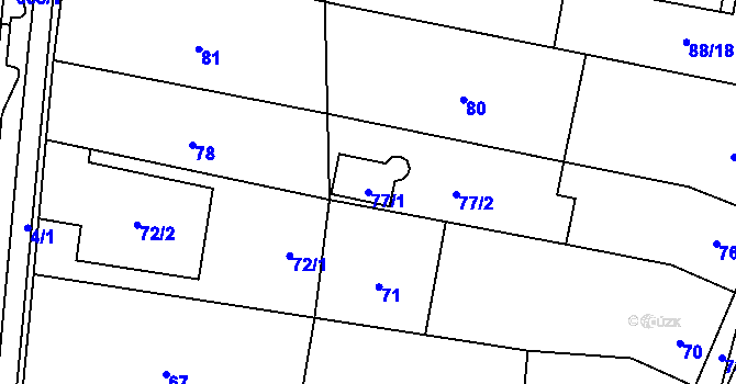 Parcela st. 77/1 v KÚ Blažovice, Katastrální mapa