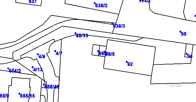 Parcela st. 88/4 v KÚ Blažovice, Katastrální mapa