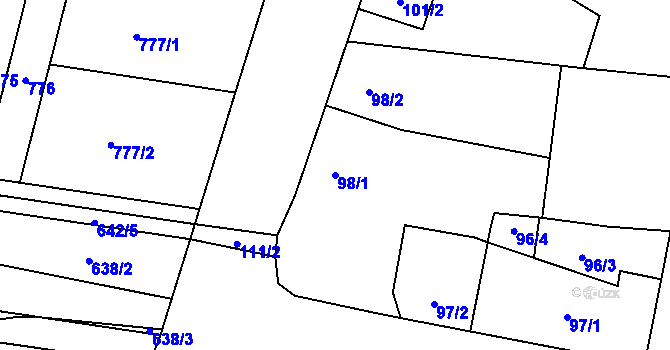 Parcela st. 98/1 v KÚ Blažovice, Katastrální mapa
