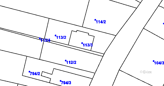 Parcela st. 113/3 v KÚ Blažovice, Katastrální mapa