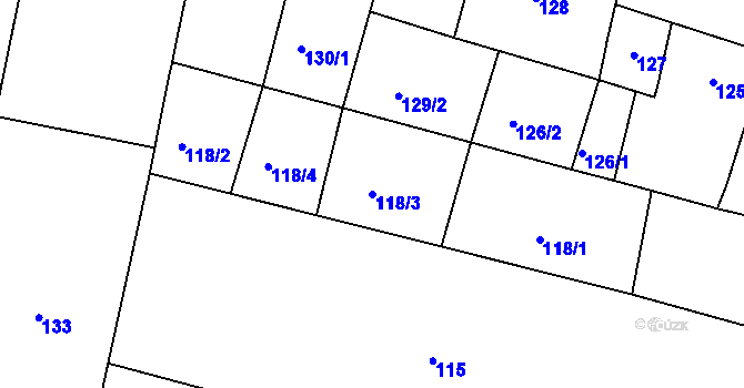 Parcela st. 118/3 v KÚ Blažovice, Katastrální mapa