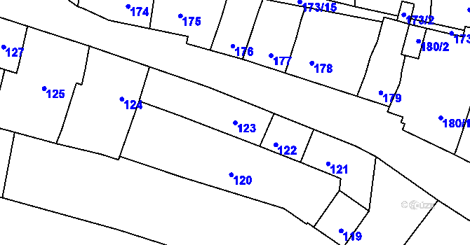 Parcela st. 123 v KÚ Blažovice, Katastrální mapa