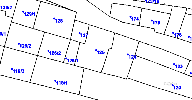 Parcela st. 125 v KÚ Blažovice, Katastrální mapa