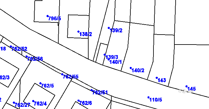 Parcela st. 139/3 v KÚ Blažovice, Katastrální mapa
