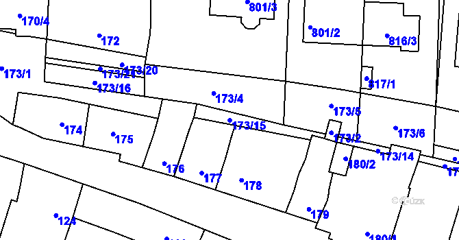 Parcela st. 173/15 v KÚ Blažovice, Katastrální mapa