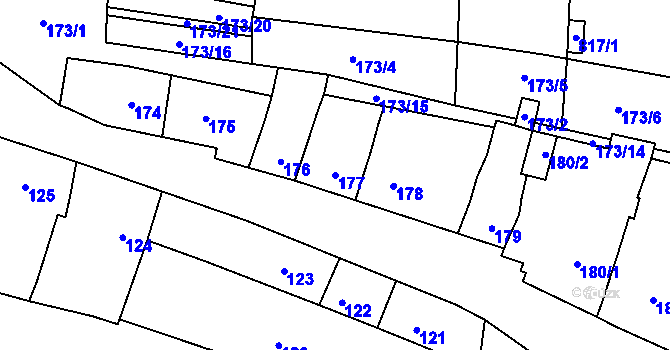 Parcela st. 177 v KÚ Blažovice, Katastrální mapa